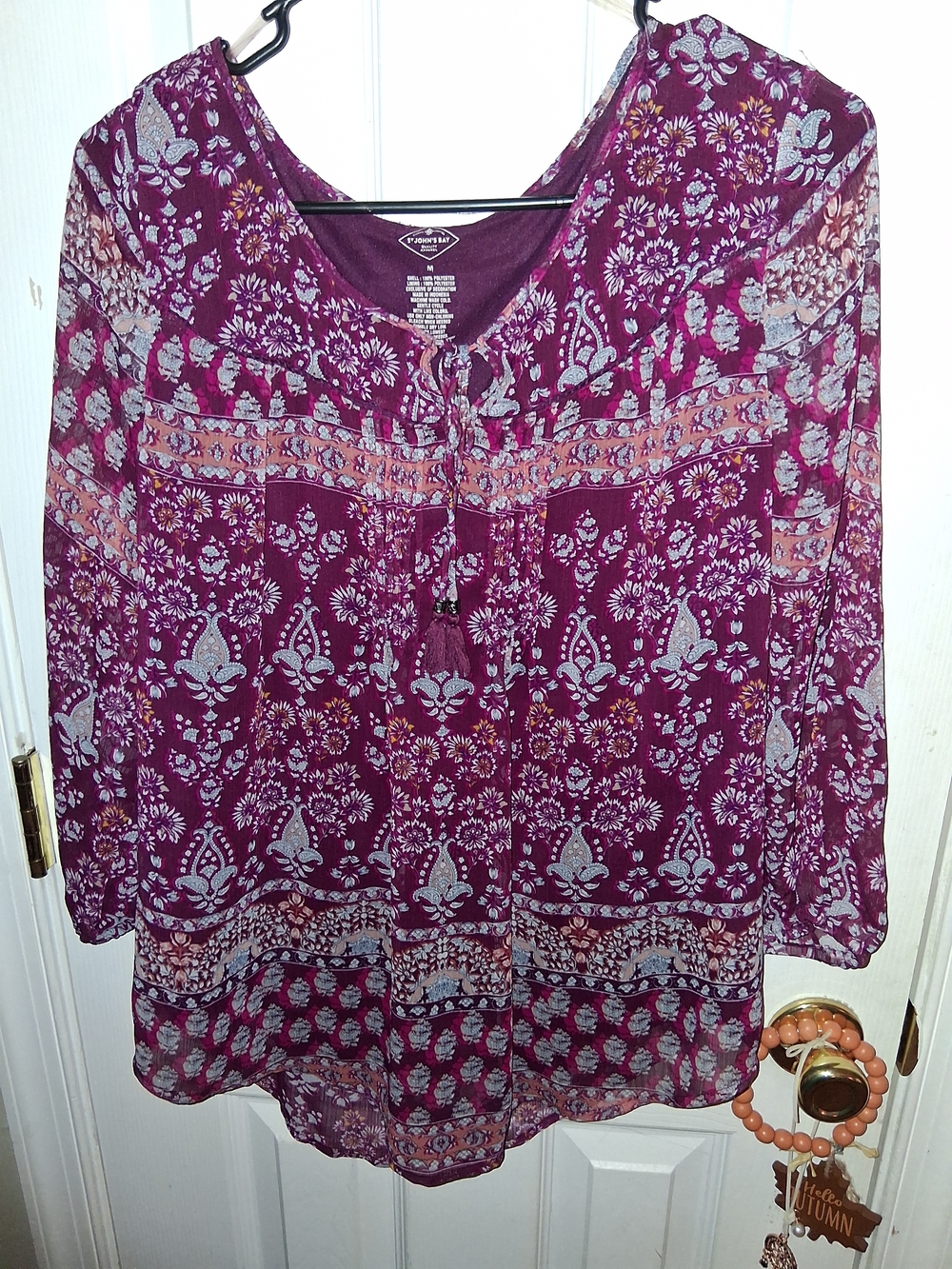 St. John's Bay Plum Floral Peasant Blouse